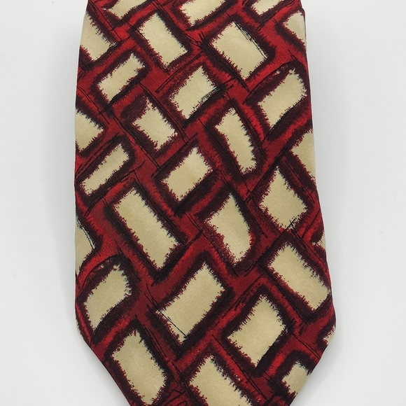 Boss Hugo Boss Silk Geometric Red and Cream Abstract Men's Tie Necktie Italy - Picture 8 of 8
